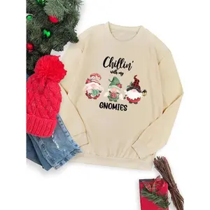 Women's Christmas Themed Cartoon Santa Claus Print Drop Shoulder Sweatshirt, Casual Long Sleeve Round Neck Pullover for Daily Wear, Ladies Fall & Winter Clothes