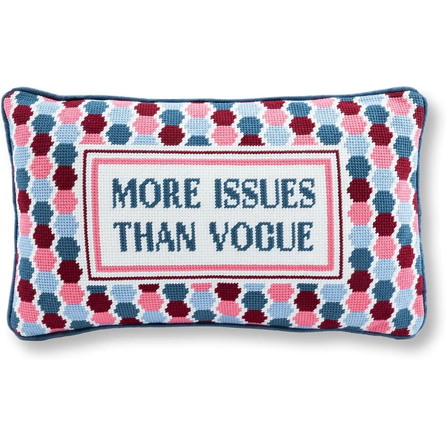 Needlepoint Decorative Throw Pillow -  Issues - 9"x15" - Small Embroidered Designer Pillow for Living Room, Couch, Sofa, Chair & Bed -   Decor