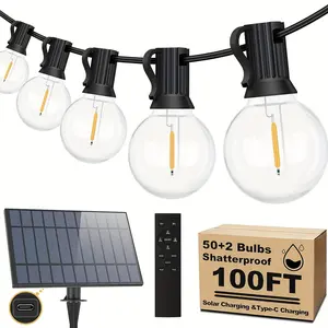 100FT Solar String Lights Outdoor With Remote, Dimmable Solar String Lights For Outside With 52 Shatterproof Bulbs, G40 LED Patio Lights String Solar Powered, Hanging Lights For Yard Decor