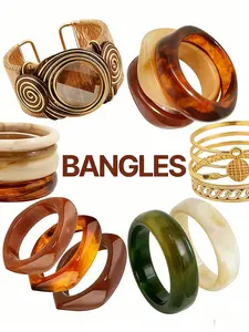 Women's Vintage Bohemian Acrylic Resin Bracelet Set (4/6/8pcs) - Geometric Asymmetric, Tie Dye, Blue Green Pink, Carved Textured Gold-Tone Wide Cuff Bangles, Y2K Cute Costume Jewelry for Summer Vacation Daily Use