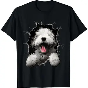 Men's Casual Cotton Short-Sleeve Round Neck Graphic Tee, Old English Sheepdog Print, Fashion Menswear Streetwear Top
