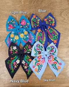Embroidered Hair Bow Coquette Bow Mexican Bow with Vibrant Floral Patterns and Bold Colors for Stylish Hair Accessories