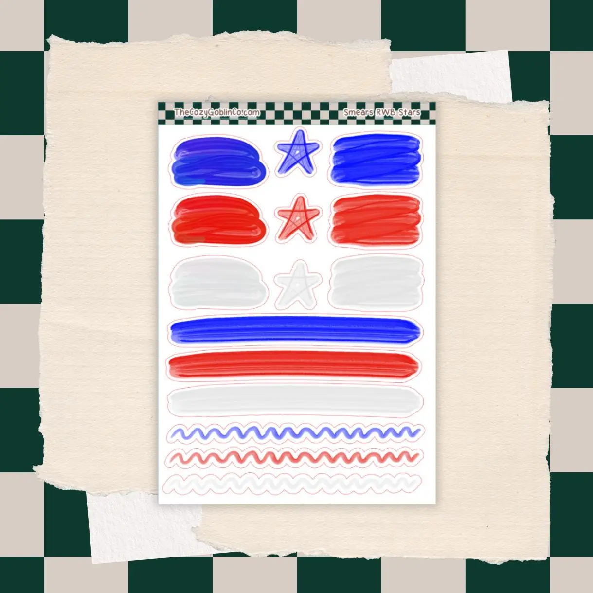 Red White Blue Star Smears Journal Stickers | Planner Stickers