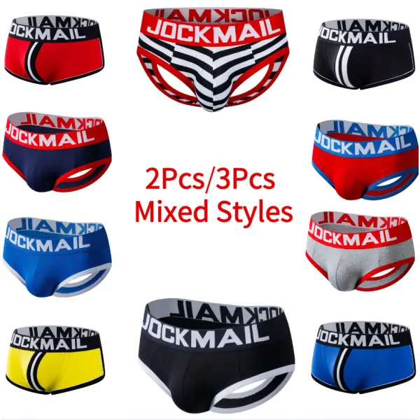 JOCKMAIL Menswear Stripe Men's Cotton Briefs (2Pcs/3Pcs) - Athletic, All-Season, Soft, Breathable, Tummy-Shaping Underwear for Valentines Day Chic Party Wear