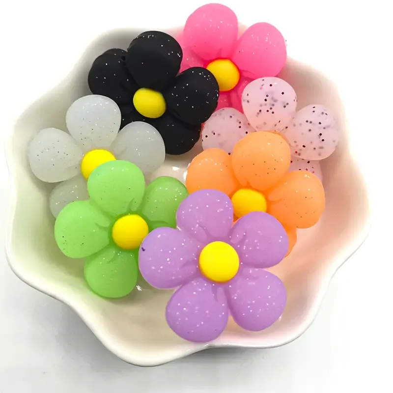 14 pieces of colorful glittering flower-shaped beads, suitable for DIY handmade jewelry making, daily decoration, holiday gifts and as gifts for ladies