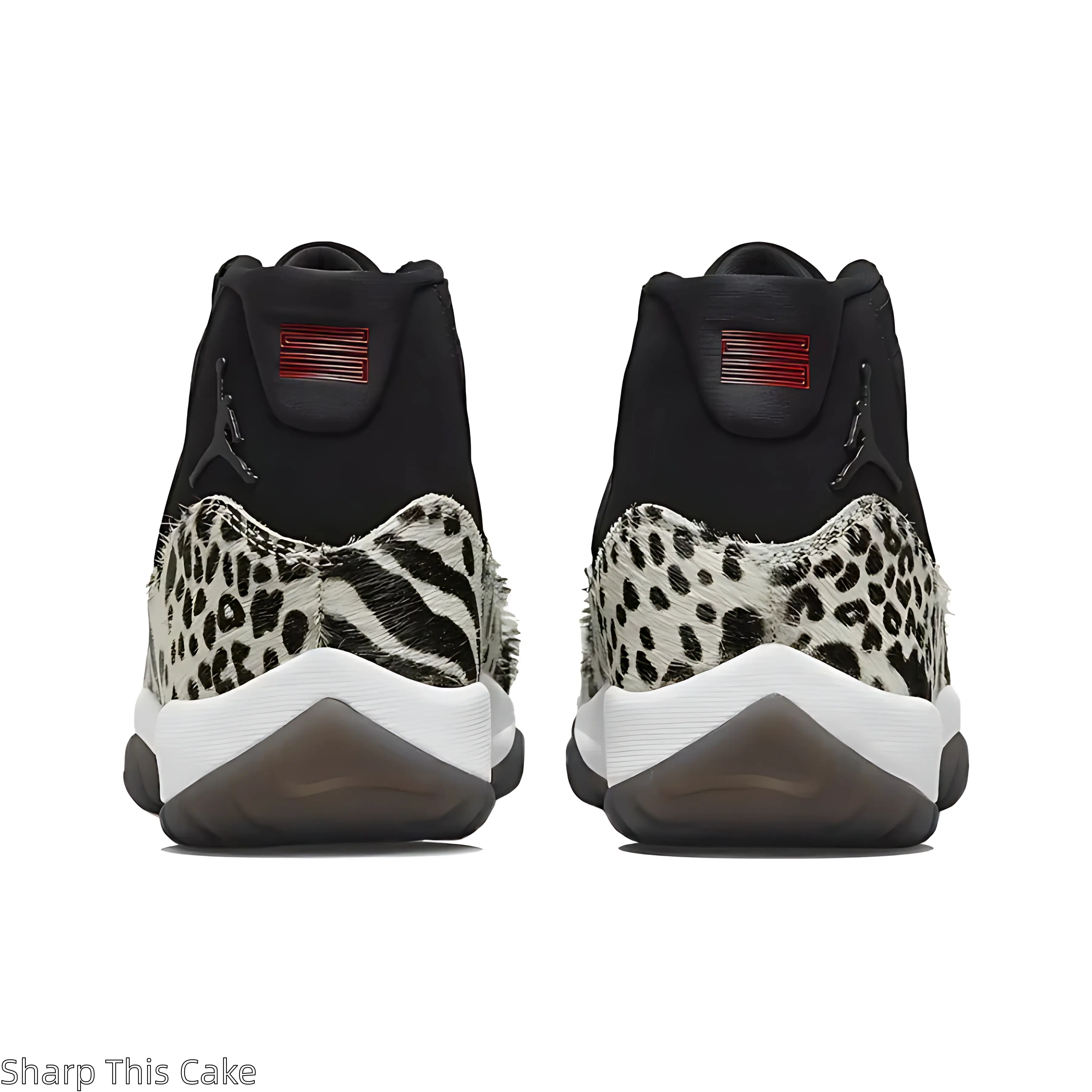 Fluffy Real Fur Accent Black White Mixed Animal Pattern Unisex Retro Athletic Sneakers Brand New Sealed & Delivered with Original Shoe Box, Shock Absorbing High Tops for Avant-Garde Street Fashion & Party Occasions