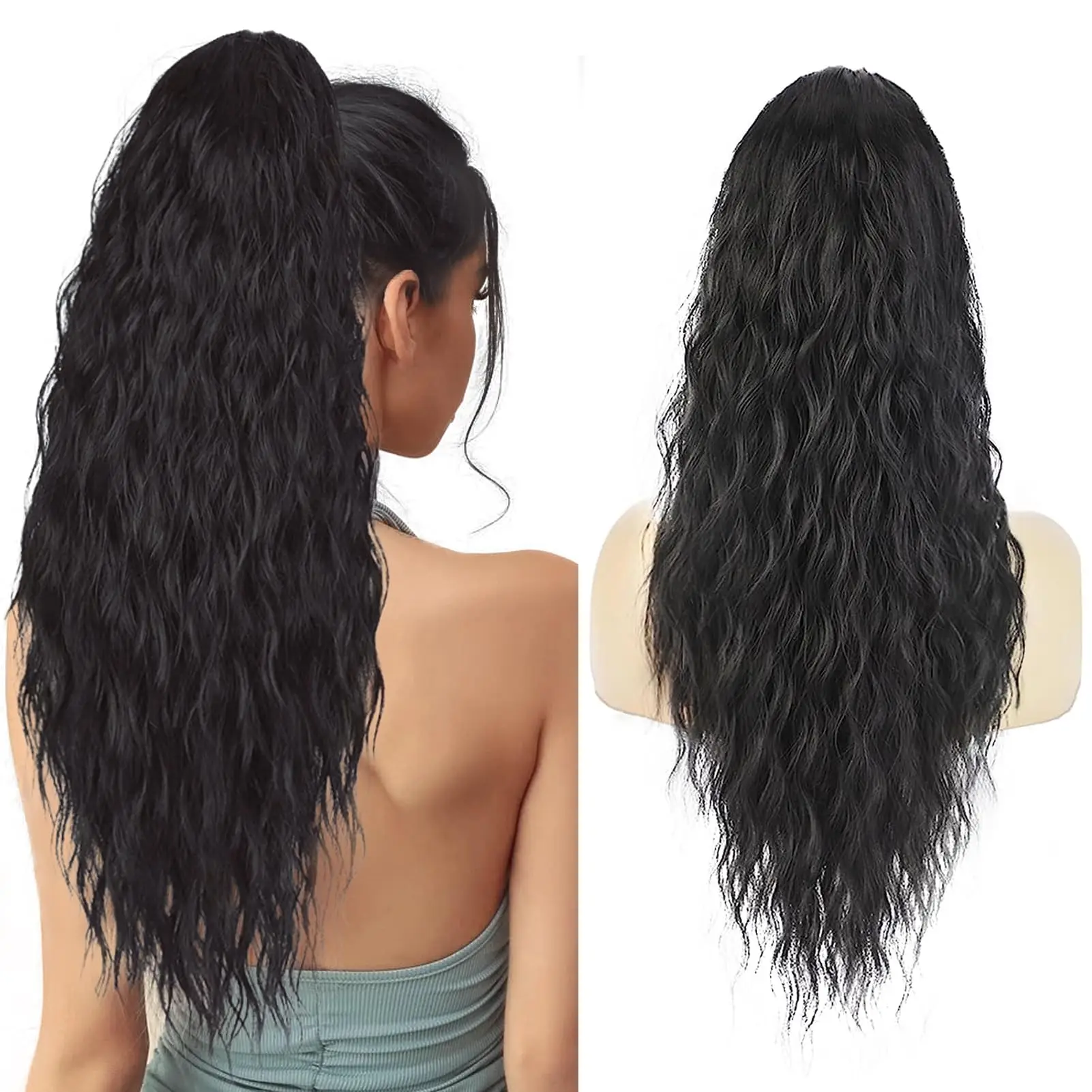 AISI QUEENS FallFreshness Ponytail Extension Drawstring Ponytail Hair Extensions for Women 26/30 Inch Long Wavy Synthetic Hairpiece for Women Daily Pa