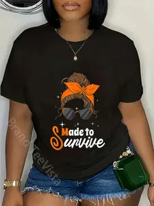 100% Cotton Made To Survive Multiple Sclerosis MS Awareness Messy Bun T-Shirt