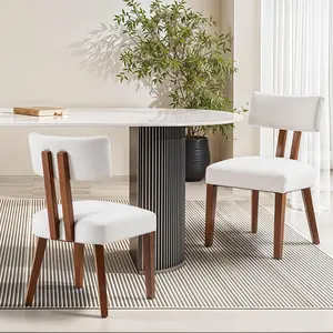 MOJAY Dining Chairs Set of 4, Mid Century Modern Kitchen Chair Linen Fabric Side Chairs with Curved Backrest for Kitchen, Dining Room, Restaurant, or Patio, Off-White