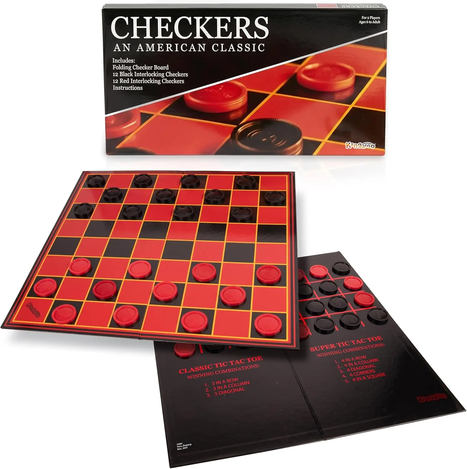 Multiplayer Strategy Checker Board Game for Kids & Adults | Portable Travel Checkers Game with Large Cardboard Board & 24 Pieces