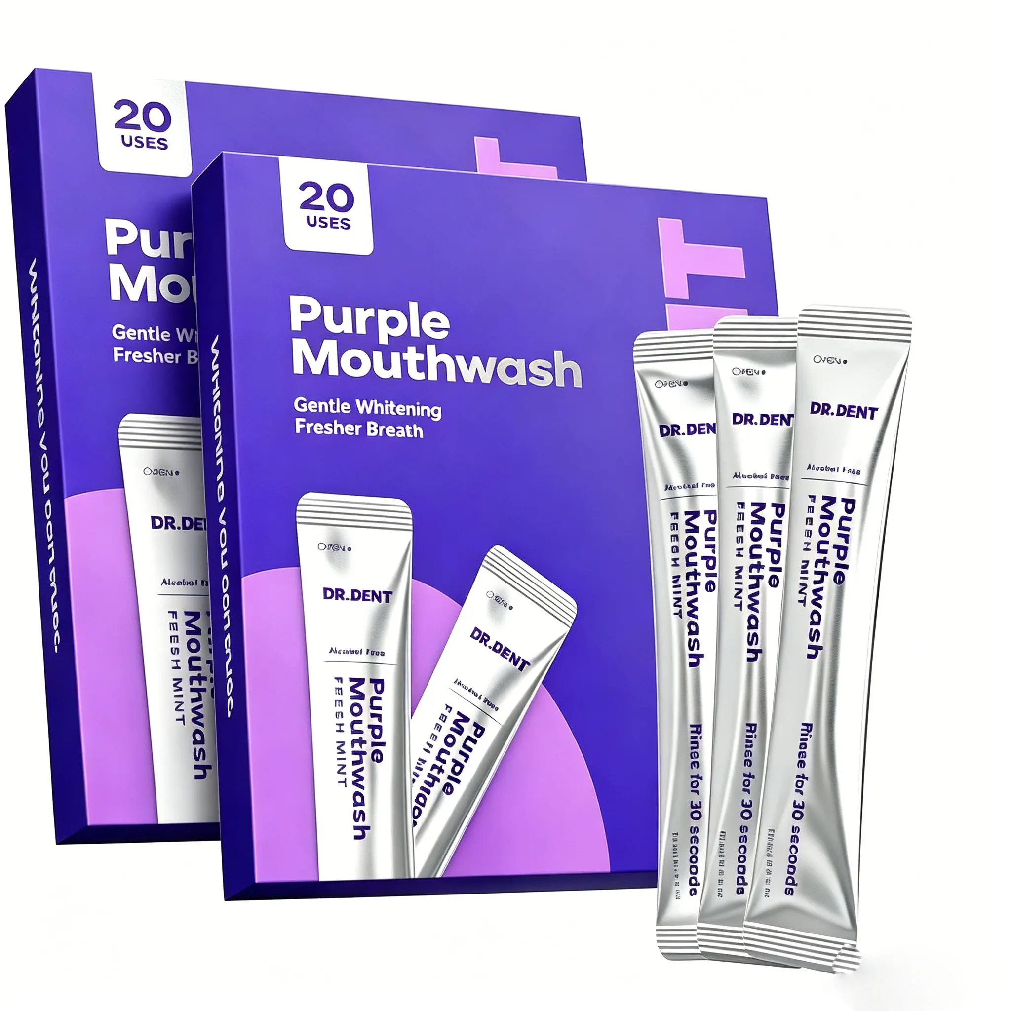 DR.DENT Purple Mouthwash Sachets 20 Pack | Alcohol-Free, Peroxide-Free & Vegan Oral Care