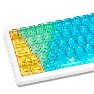 135-Key PC Plastic Original Height Cherry Blue Transparent Jelly Magnetic Switch Keycap Full Set, Side-Printed PBT Keycaps Compatible for Wooting Keyboards
