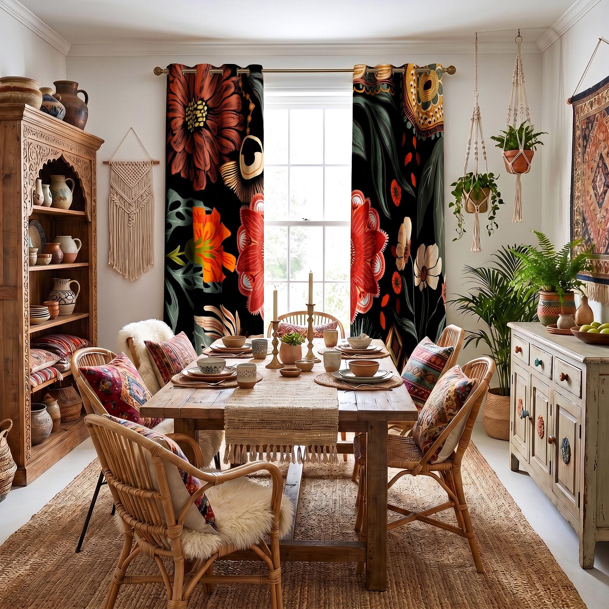 Tyrot Boho Floral 100% Blackout Privacy Grommet Curtains - 2 Panels, Mid-Century Patterned Colorful Drapes, Thermal Insulated Window Treatments, Funky Home Decor for Bedroom, Blackout Curtains, Curtains For Bedroom Tyrot Boho Floral 100% Blackout Privacy Grommet Curtains - 2 Panels, Mid-Century Patterned Colorful Drapes, Thermal Insulated Window Treatments, Funky Home Decor for Bedroom, Blackout Curtains, Curtains For Bedroom
