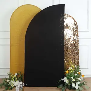 Matte Black Fitted Spandex Half Moon Wedding Arch Cover, Custom Fit Chiara Backdrop Stand Cover 7ft