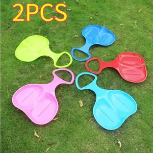 2PCS Snow Sled Sledge Sand Sliding Sled Winter Toy Skiing Board Downhill Sled Portable Outdoor Snow Luge for Kids Adults Boys Girls