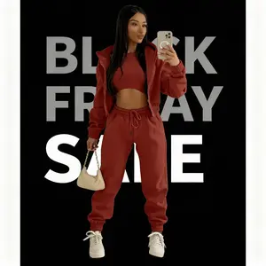3pcs Women's Clothing Set Fleece-lined Hooded Sweater &Sleeveless Tank Top & Sports Sweatpants Pants11