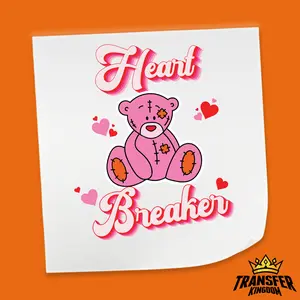 Heart Breaker Teddy Bear Design - Valentine's Day DTF Heat Transfer Sheet
