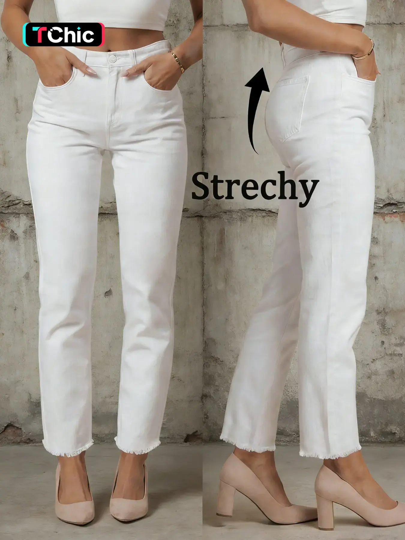 Women's High Stretch Loose Baggy Mid-Rise Denim Pants with Raw Hem, Casual Style Jeans for All Seasons, Trendy Comfort Plain Bottoms for Daily Wear