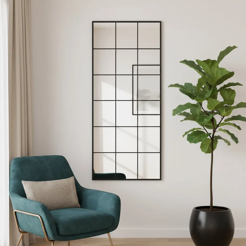 69 in. Black Metal Framed Rectangle Modern Full Length Mirror - 360 Rotating Stand, Durable Home Decor, Easy-Install Wall Mount Option, Glass Reflection