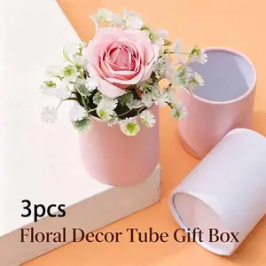 3pc Round Lidded Gift Box Set, Ideal for Floral Arrangements, Bridesmaid Gifts, Birthday Party Decor, Party Gift Packs, Proposal Ceremony, Christmas Tree Ornament, Table Centerpiece