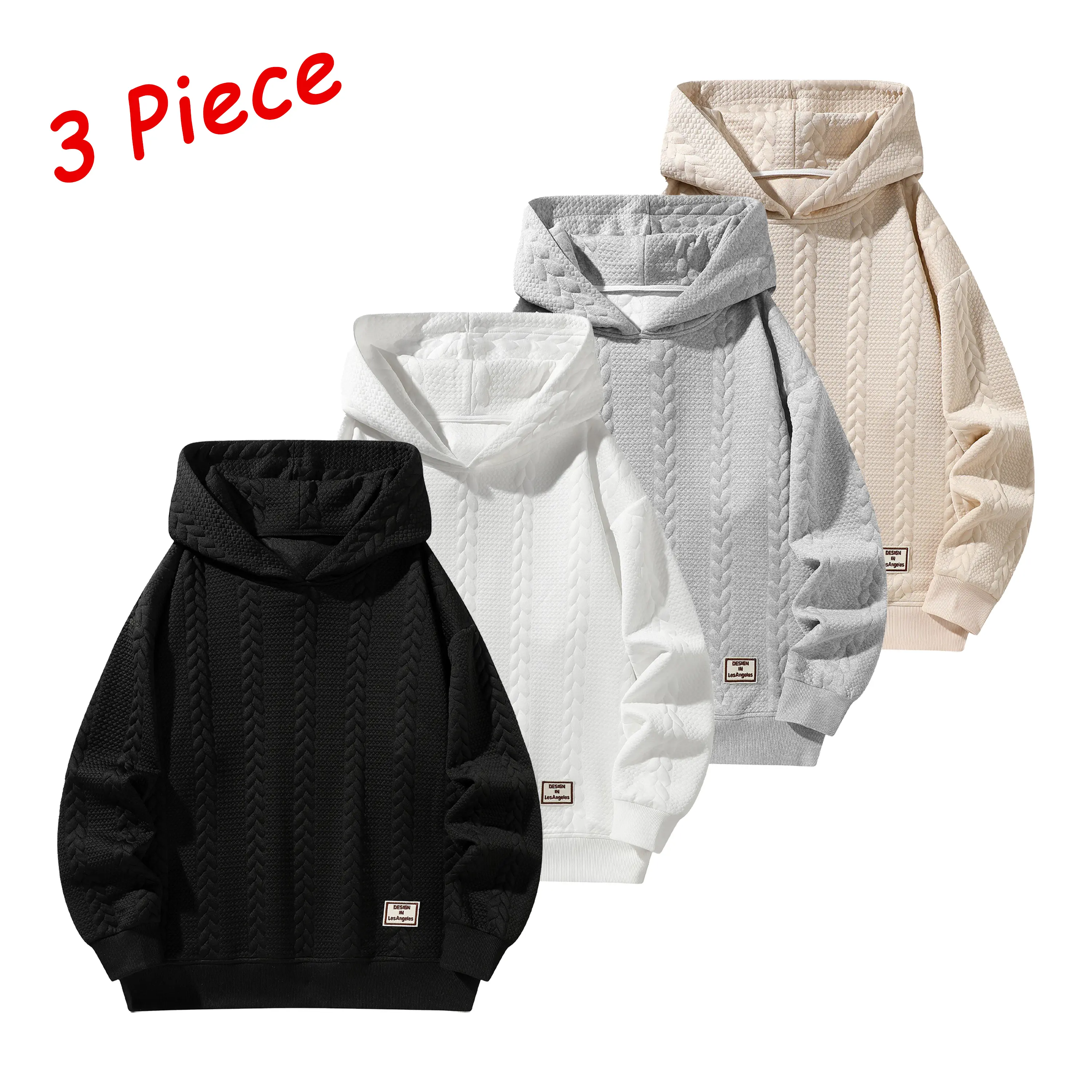 Men’s Vertical Rib-Knit Hooded Sweatshirt - Menswear Loose Stylish Top, Breathable Textured Fabric, Street Style Trendy Casual All-Season Hoodie, Fashion