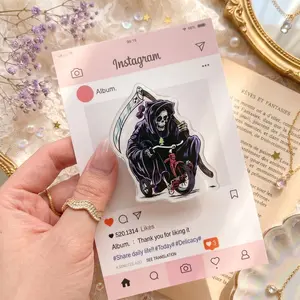 Grim Reaper Phone Grip, Gothic Acrylic Grip with Purple Cloak and Red Trike, Spooky Phone Holder Stand for Smartphones
