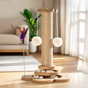 4 in 1 Cat Scratching Post, Cat Scratcher Tree Tower Scratching Posts for Indoor Cats, Sisal Kitten with Hanging Fluffy Balls and Track Balls, Furniture Protector Cat Toys