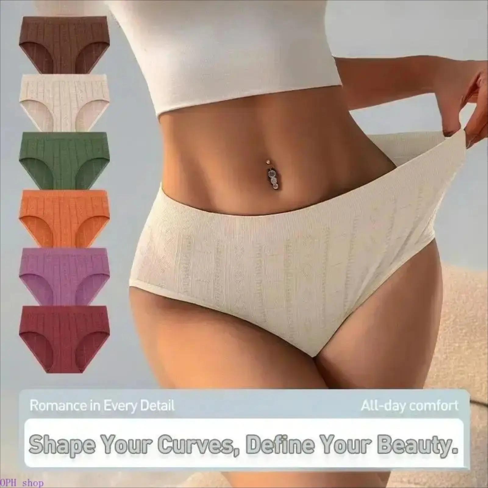 6 Pack Women High Waist Seamless Jacquard Panties Multi Color Soft Stretchy Breathable Shaping Comfort Daily Underwear