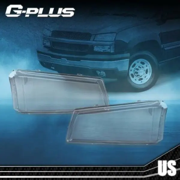 Headlight Fit For 2003-2007 Chevy Silverado Clear Headlight Replacement Lens Left+Right G-PLUS