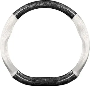 Steering Wheel Sleeve,D-Type Forging Carbon Fiber and Leather Steering Wheel Sleeve,37-38cm/14.5-15inch,Non-Slip,Soft,Breathable,Modern  Style