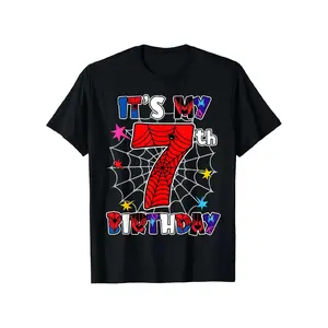 Birthday Party Spider Outfit It's My 7th Birthday 7 Year Old T-Shirt y2k  outfits  men time  tee  shirt  backwards demon slayer  merch double print oversize lightweight acid valentine gift Vintage graphic tee Metalcore Graphic men's t shirts