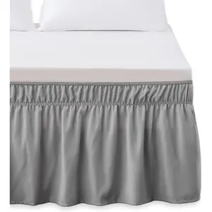 Luxurious Wrap Around Elastic Ruffled Bed Skirt, with 16 Inch Tailored Drop -, Quality Wrinkle and Fade Resistant - King/Queen, Grey