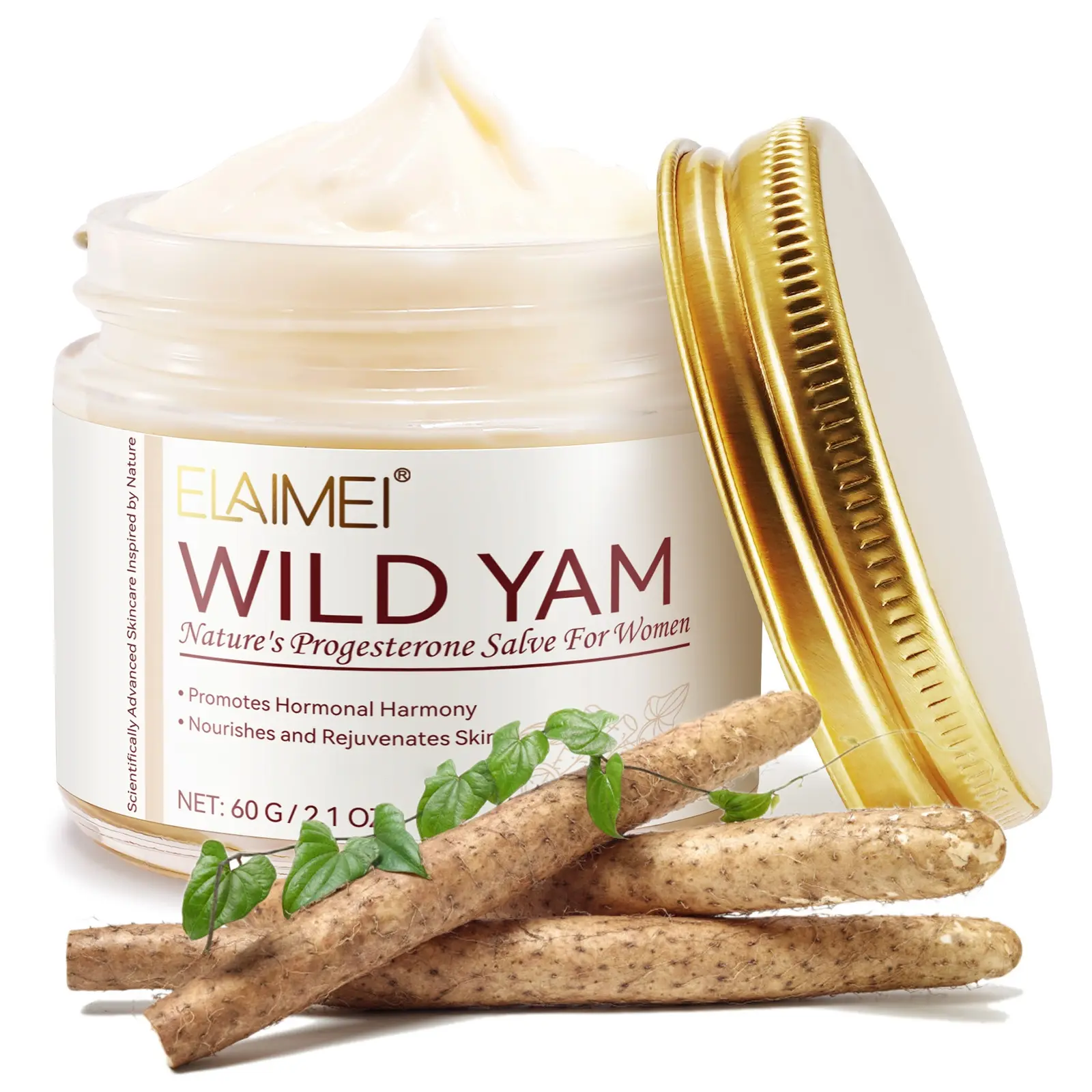 Elaimei Wild Yam Cream 60g, Natural Progestogen Balm, Hormone Balance, Moisturizing, Nourishing & Revitalizing Skin Care for Women