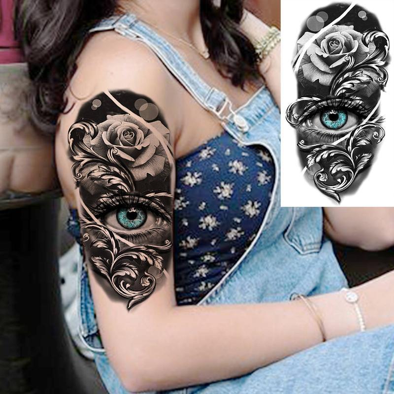 8pcs Half Arm Sleeve Skull & Rose,Animal Pattern Temporary Tattoo Sticker,Body Art Sticker For Women & Men