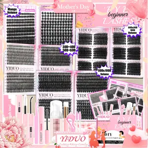 YIDUO Eyelash Cluster Kit, Volume Lash Kit (1894/2152 Pcs) 30D-100D &Cat Eye &Spikes D-Curvature Cluster Eyelash Extension Kit with Adhesive and Eye Makeup Tools, Mixed-Style False Eyelash Kit, for Easy DIY at Home