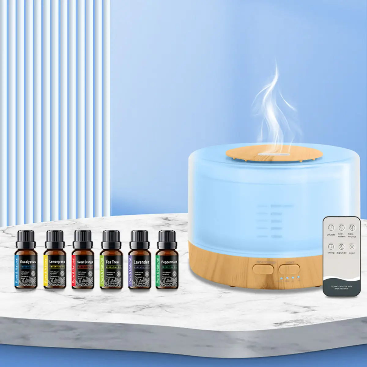 Ultrasonic Smart Diffuser & Humidifier - 16.9oz Tank, Timer Modes, 7 Color Lights, Includes 6 Premium Essential Oils - Perfect for Aromatherapy & Rela