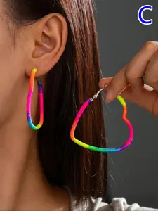 Boho Style Rainbow Color Heart Shaped Design Dangle Earrings, Statement Earrings, Fashionable Jewelry for Women & Men, Trendy All-match & Exquisite Jewelry for Birthday Gift, Valentine's Day, Gift, Fashionable Jewelry Accessories, Lightweight Chunky Hoops