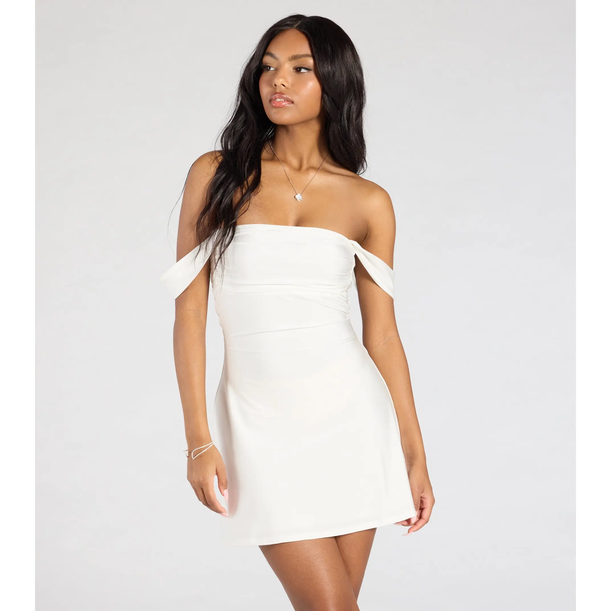 classics lover off-the-shoulder satin a-line mini dress reviews Classics Lover Off-The-Shoulder Satin A-Line Mini Dress in Yellow | Size: S | Knit Fabric/Satin Fabric