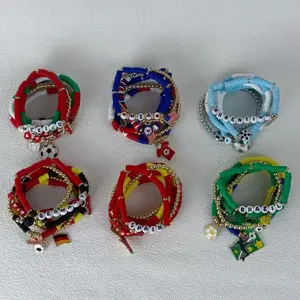 7 Piece Soccer Charm Bracelet Set Layered Stackable Wrist Accessories for Women Men Sports Inspired Jewelry Gift