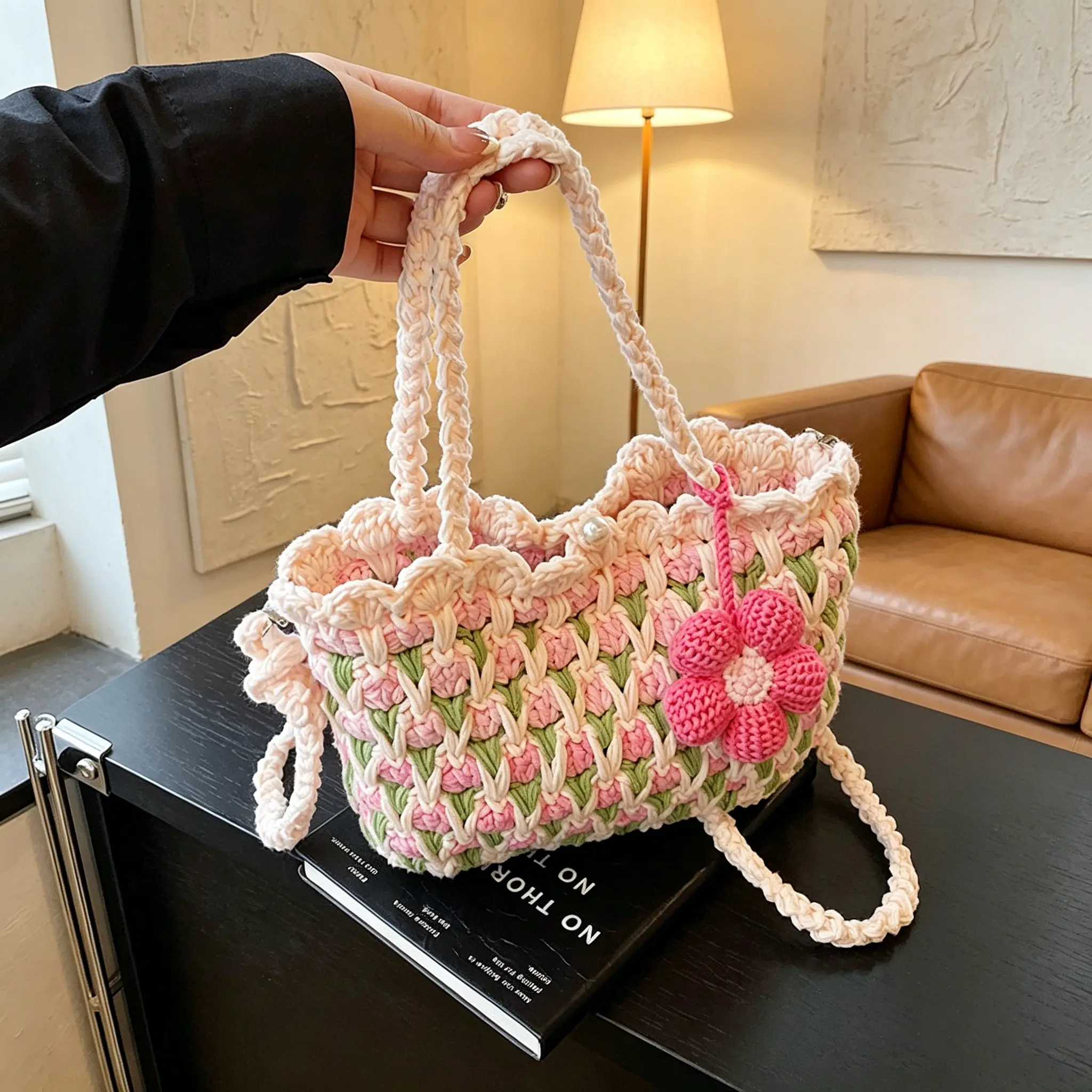 Crocheted Crossbody Phone Bag - New Style Cute Tulip-Shaped, Gentle Sunflower-Knitted Gym & Outdoor Accessory