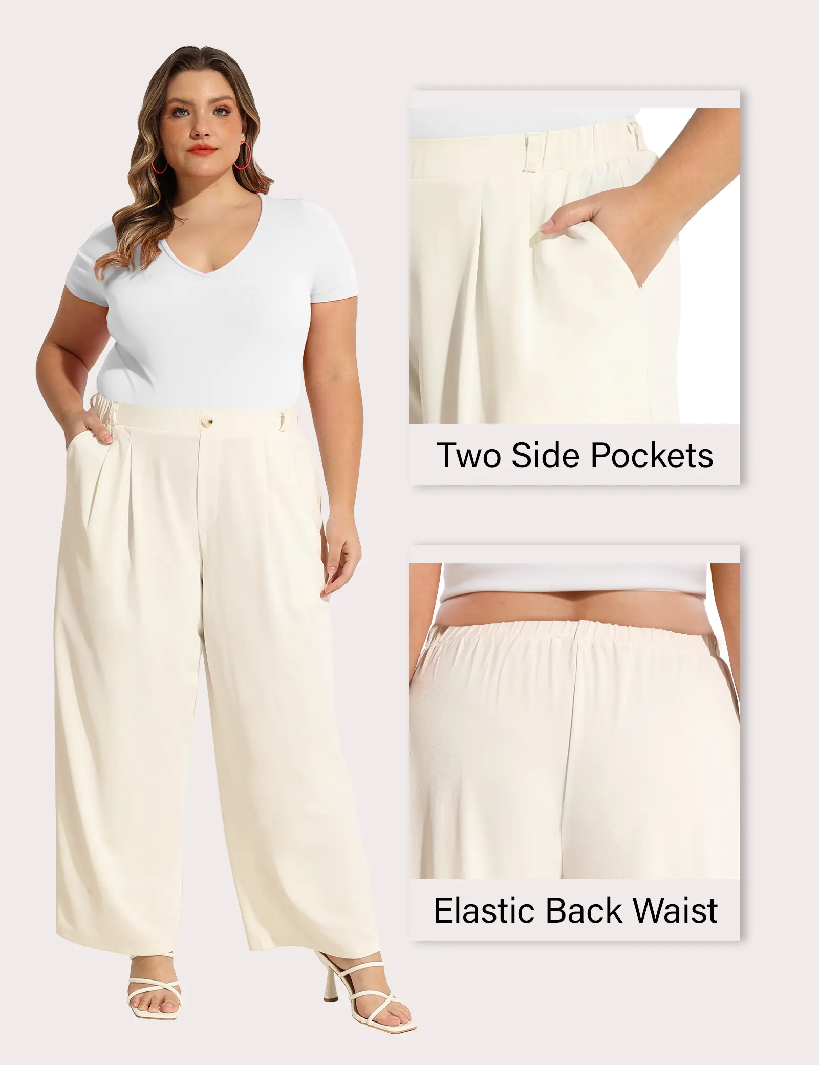 COOTRY Plus Size Wide Leg Dress Pants Women High Waisted Work Trousers | Breathable&Lightweight, Oversized Baggy Business Casual Pants With Pockets