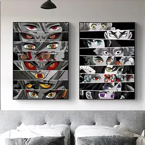 Anime Eyes Demon Slayer Poster Wall Art, Cartoon Canvas Painting for Living Room Decor, Unframed Bedroom Home Decoration