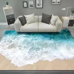 2D Ocean Wave Beach Flannel Area Rug - Realistic Sea Foam Sandy Shore Print Soft Mat for Living Room & Bedroom, Non-Slip Coastal Home Decor #OceanWaveRug #BeachSeafoamMat #CoastalHomeDecor #2DSeaCarpet #NonSlipFlannelRug