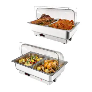 Garvee 2-Pack 4.5QT Electric Chafing Dishes, Stainless Steel Buffet Food Warmers with Roll Top Clear Lids, Adjustable Digital Temperature Display, Large Capacity for Parties, Catering, Weddings & Restaurants