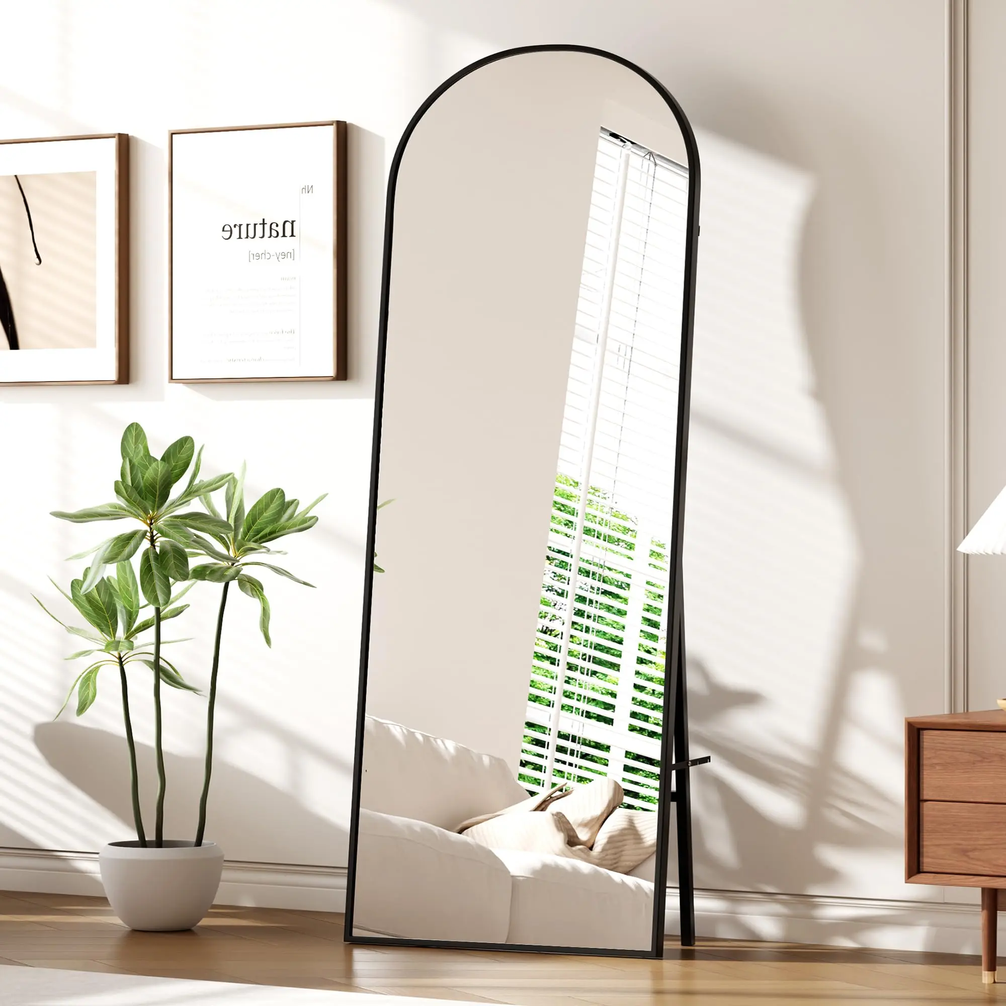 【GARVEE】Arched Full Length Mirror 65"x22" Mirror Standing Hanging or Leaning Wall, Full Body Floor with Stand Aluminum Alloy Thin Frame for Bedroom