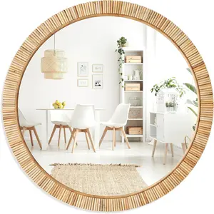 Rattan bathroom mirror rustic farmhouse style handmade wicker rattan frame boho mirror for nursery wall dcor 255 round
