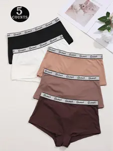 Women's Letter Tape Boxer Brief, Soft Comfy Breathable Panty for Daily Wear, Underwear for All Seasons