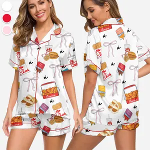 Coquette Chicken Nuggets Satin Pajamas Set, Chick-Fil-A Sleepwear, Chick-Fil-A  Lovers Loungewear, Gift For Her, Premium Satin Pajamas