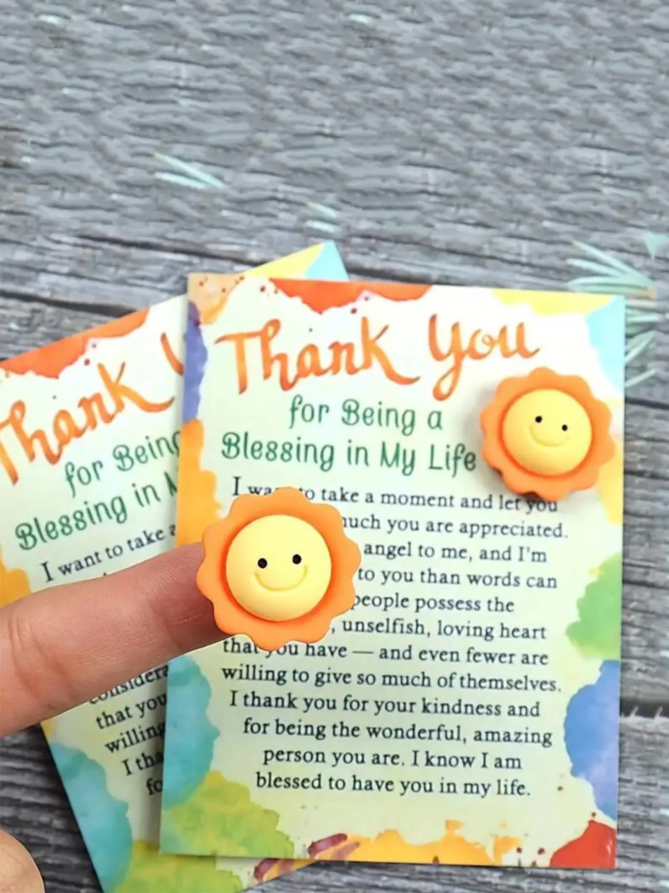 Sun Design Resin Pocket Hug Thank You Card, Thank You Family and Friends for Their Company and Love Card, Jewellery Making Accessories