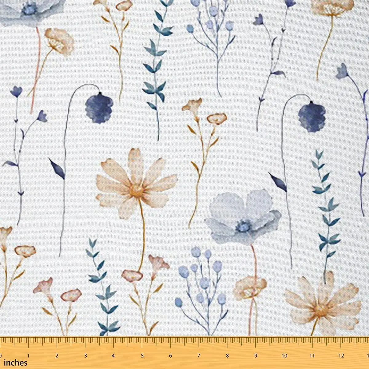 Watercolor Floral Fabric Blue Beige Flower Waterproof Outdoor Fabrics Flower Branches Rustic Farmhouse Upholstery Fabric Modern Minimalist White Decorative Fabrics